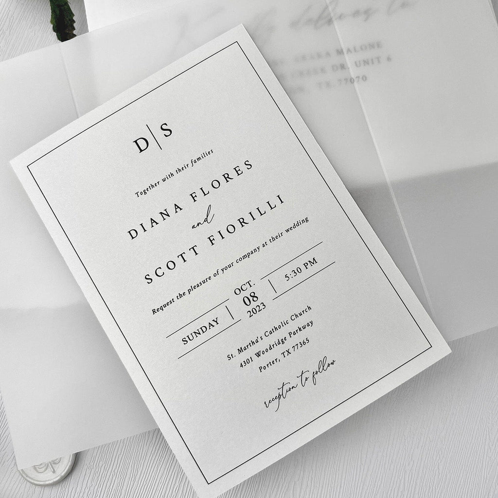 5x7 Minimalism Vellum Wedding Invitation, Elegant White Vellum Invite Cards, Translucent Invitations with Wax Seal Wedding Ceremony Supplies Picky Bride