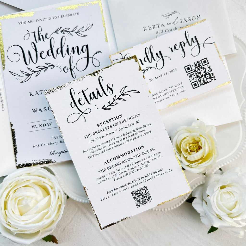 5x7 Tri-fold Pocket Wedding Invitations and Hand Torn Invite Cards, Gold Deckled Edge Invitation, Wax Seals Wedding Ceremony Supplies Picky Bride