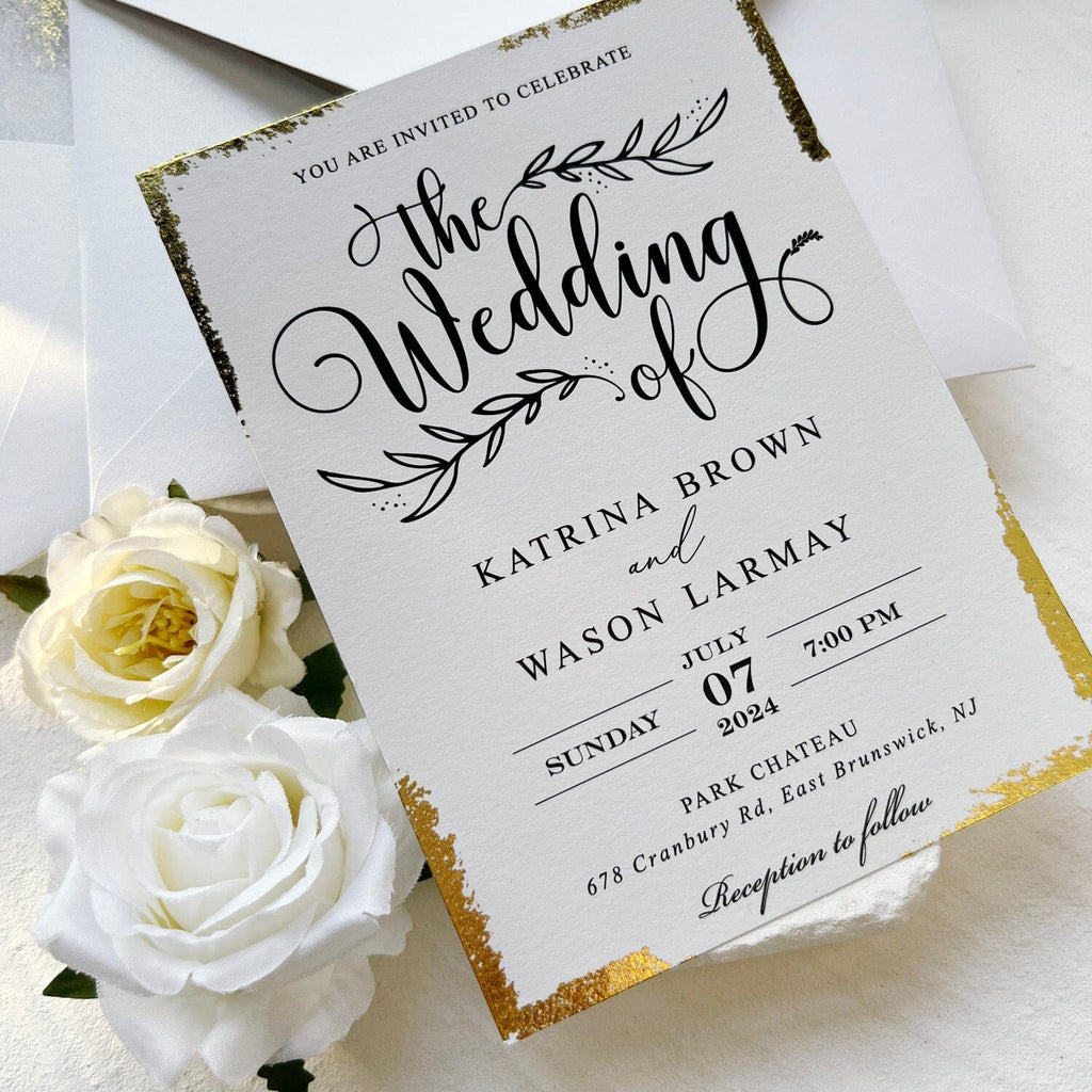 5x7 Tri-fold Pocket Wedding Invitations and Hand Torn Invite Cards, Gold Deckled Edge Invitation, Wax Seals Wedding Ceremony Supplies Picky Bride