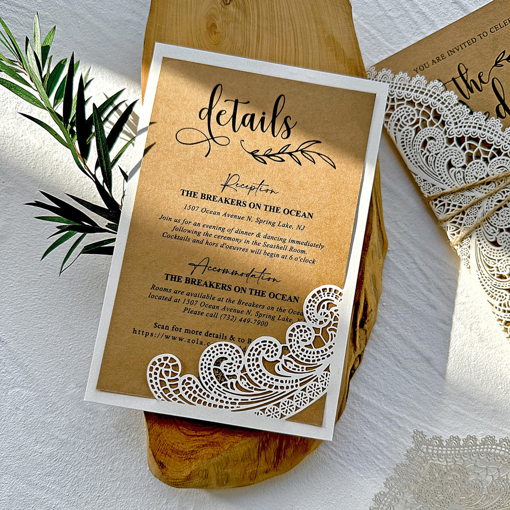 Vintage Lace The Wedding Of Invitation Set, Rsvp Card, Details Card