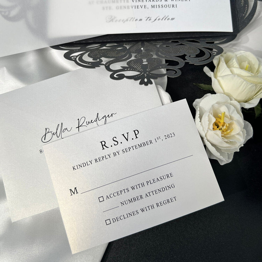 Black and White Laser Cut Wedding Invitation and RSVP, Monogram Invites Card, Elegant Wedding Logo Wedding Ceremony Supplies Picky Bride 