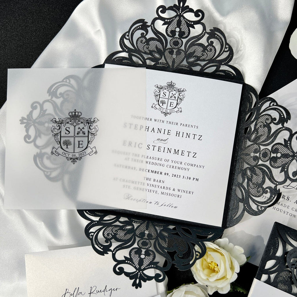 Black and White Laser Cut Wedding Invitation and RSVP, Monogram Invites Card, Elegant Wedding Logo Wedding Ceremony Supplies Picky Bride