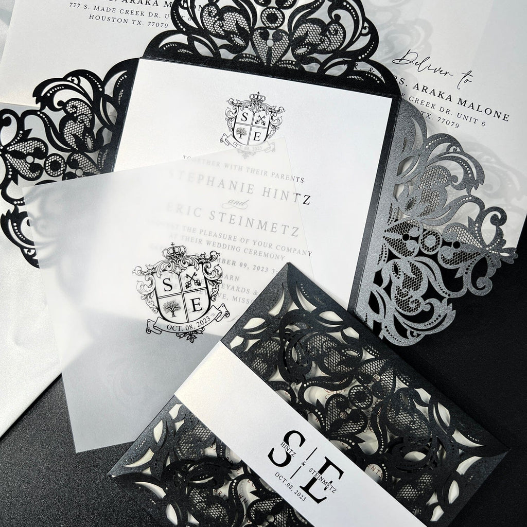 Black and White Laser Cut Wedding Invitation and RSVP, Monogram Invites Card, Elegant Wedding Logo Wedding Ceremony Supplies Picky Bride Invitation 
