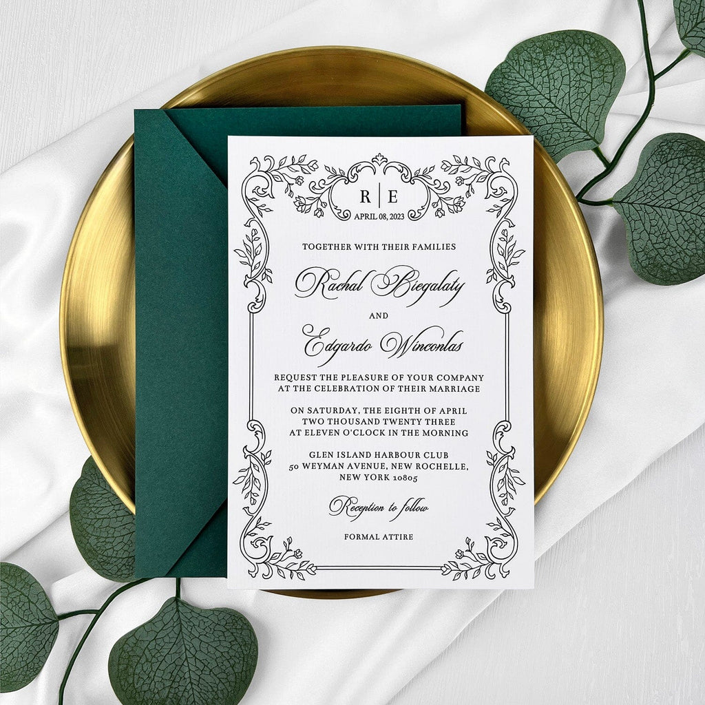 Botanical Green Wedding Invitations, Rustic Greenery Printed Vellum Jacket Invites, Customized Forest Wedding Invitation Wedding Ceremony Supplies Picky Bride