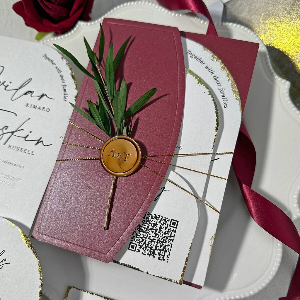 Burgundy Wedding Invitation Set, Arch Reception Invitation and Detail Cards Wedding Ceremony Supplies Picky Bride