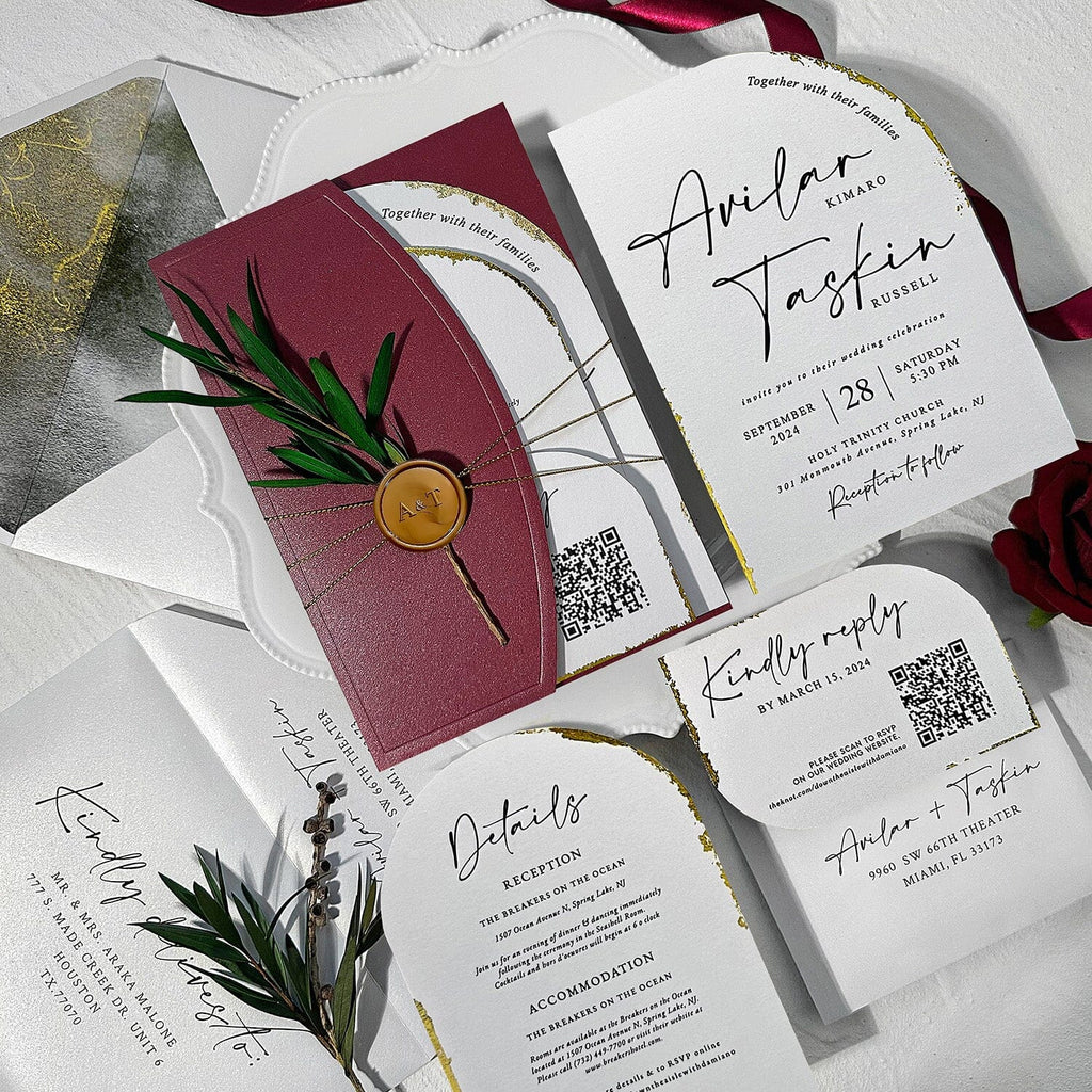 Burgundy Wedding Invitation Set, Arch Reception Invitation and Detail Cards Wedding Ceremony Supplies Picky Bride