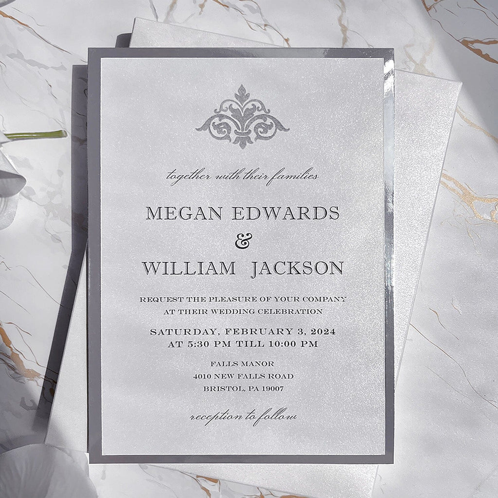 Diamond Glitter Pink Wedding Invitations, Luxury Blush and Silver Double-layer Invites, Gold Foil Boxed Invitation with RSVP Picky Bride