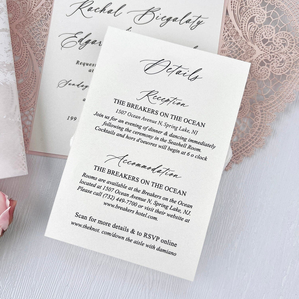 Elegant Blush and Ivory Lace Wedding Invitations, Romantic Pink Fine Art Printed Vellum Wrap Invites, Personalized Gatefold Invitation and Wax Seal Wedding Ceremony Supplies Picky Bride