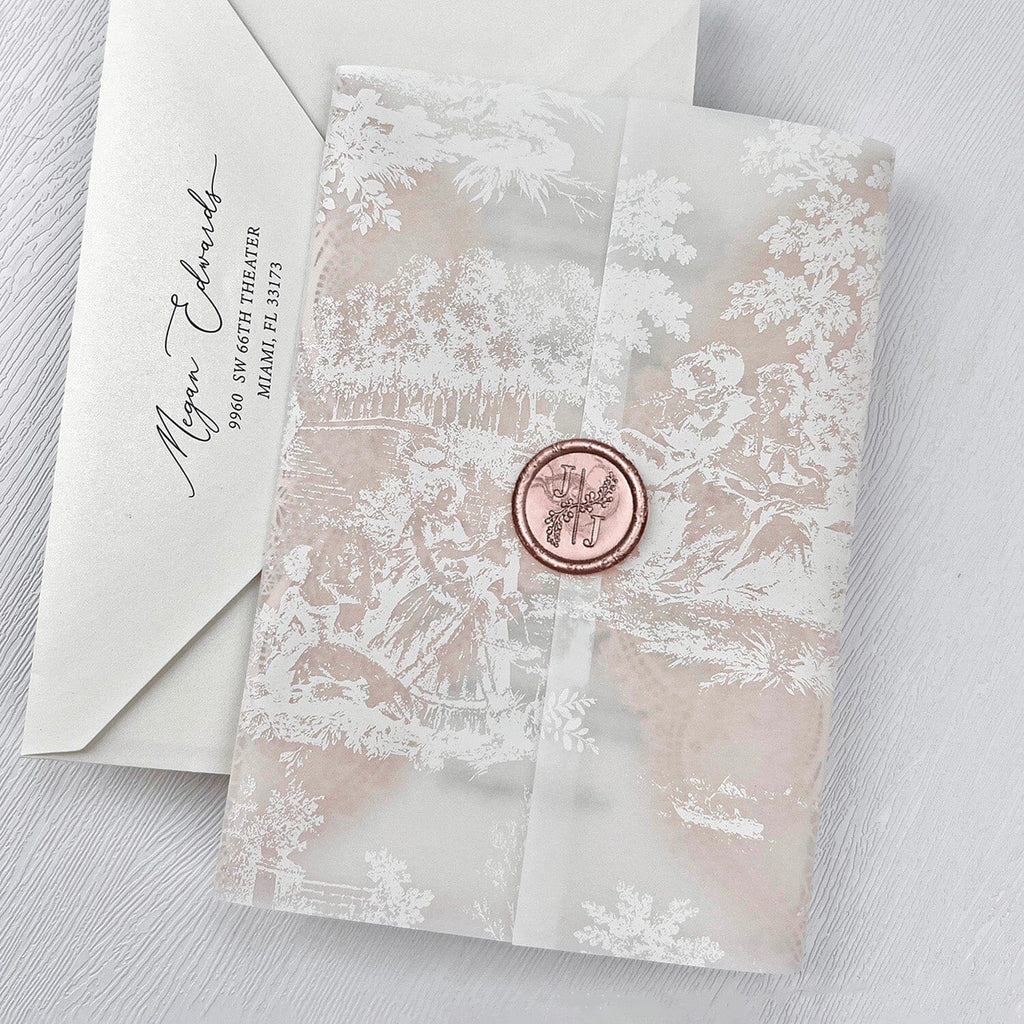 Elegant Blush and Ivory Lace Wedding Invitations, Romantic Pink Fine Art Printed Vellum Wrap Invites, Personalized Gatefold Invitation and Wax Seal Wedding Ceremony Supplies Picky Bride