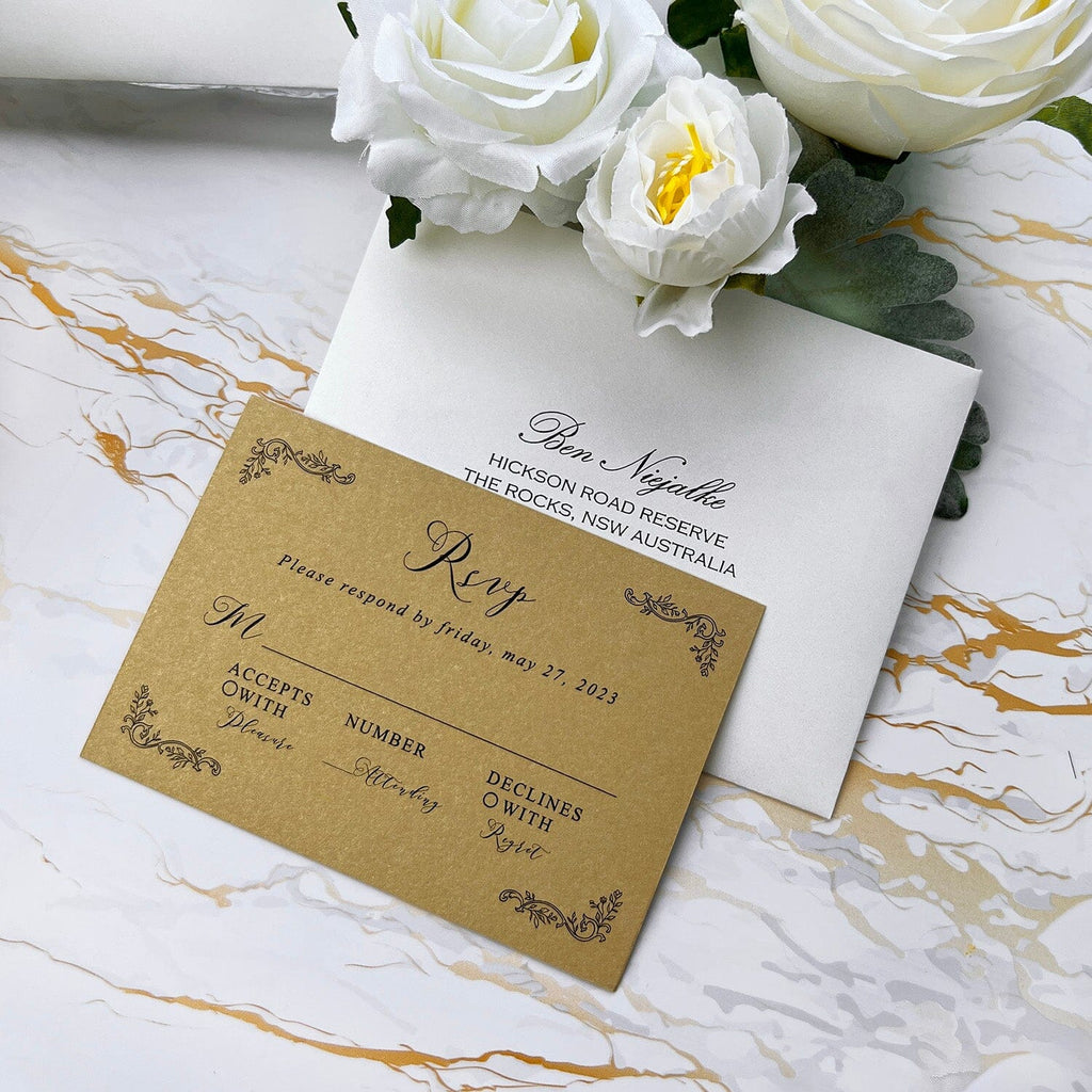 Elegant Ivory and Gold Butterfly Wedding Invitations, Luxury Gold Foil 3D Butterflies Pocket Invites, Personalized Floral Monogram Invitation with RSVP Wedding Ceremony Supplies Picky Bride