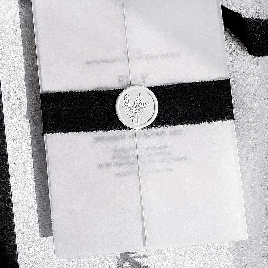 Elegant Letterpress Wedding Invitations, Embossed Cotton Paper Invitation with Handmade Chiffon Ribbons, Minimalist Wedding Invites Cards Wedding Ceremony Supplies Picky Bride 