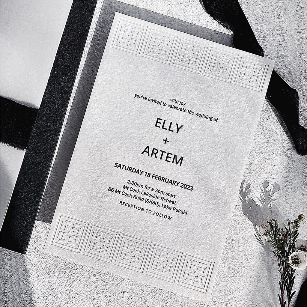 Elegant Letterpress Wedding Invitations, Embossed Cotton Paper Invitation with Handmade Chiffon Ribbons, Minimalist Wedding Invites Cards Wedding Ceremony Supplies Picky Bride 