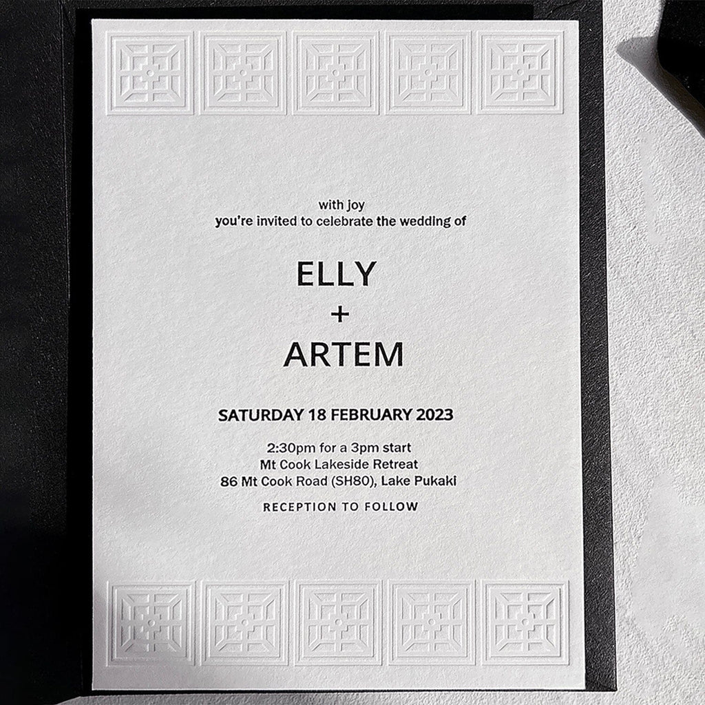 Elegant Letterpress Wedding Invitations, Embossed Cotton Paper Invitation with Handmade Chiffon Ribbons, Minimalist Wedding Invites Cards Wedding Ceremony Supplies Picky Bride