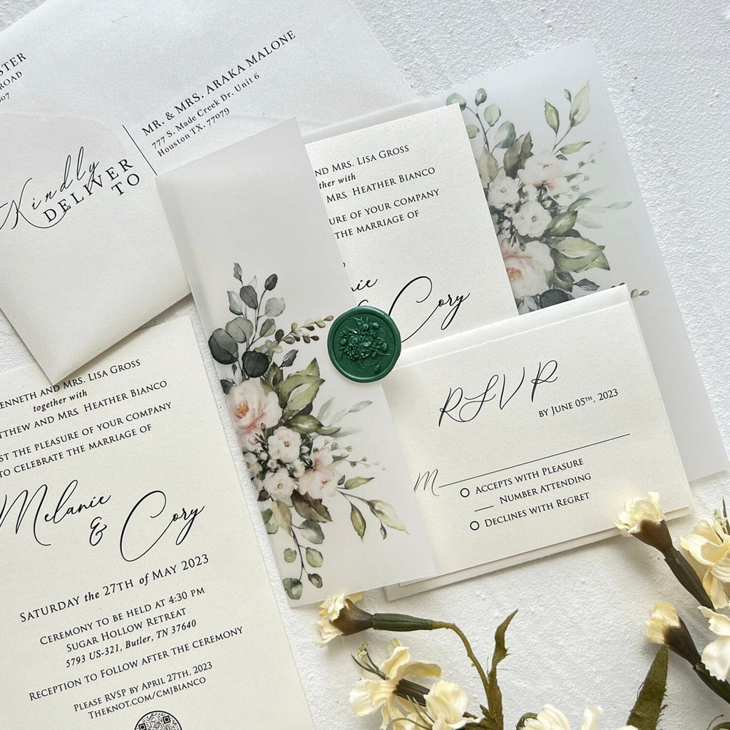 Eucalyptus Leaves Wedding Invitation Set for Green Wedding, Greenery Boho Wedding Invite Cards with QR Code Wedding Ceremony Supplies Picky Bride
