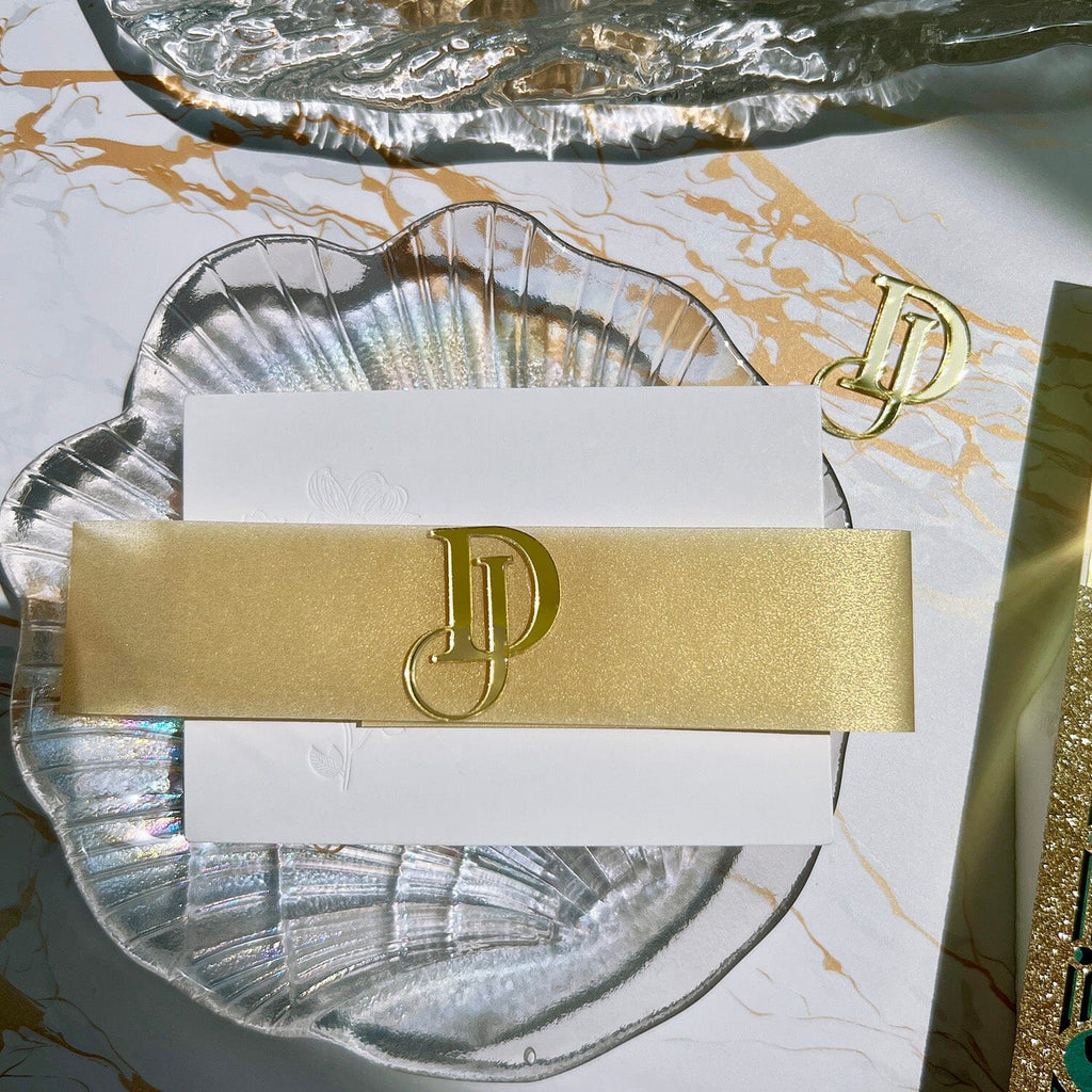 Glitter Gold Gate Wedding Invitation, Emerald Green and Gold Foil Invites, Acrylic Personalized Logo, Golden Invites Cards Wedding Ceremony Supplies Picky Bride