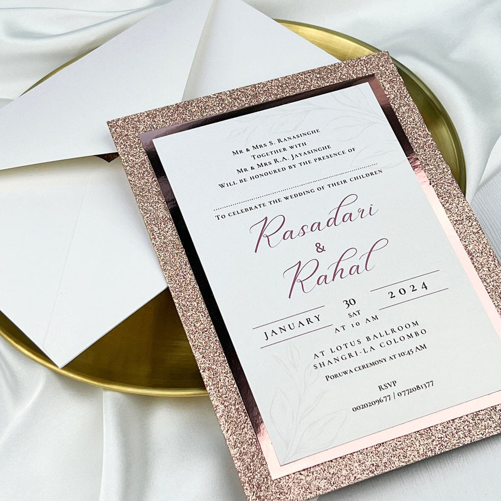 Glitter Rose Gold Wedding Invitation, Blush Modern Calligraphy Wedding Invites, Luxury Tir-Layers Invitations Wedding Ceremony Supplies Picky Bride