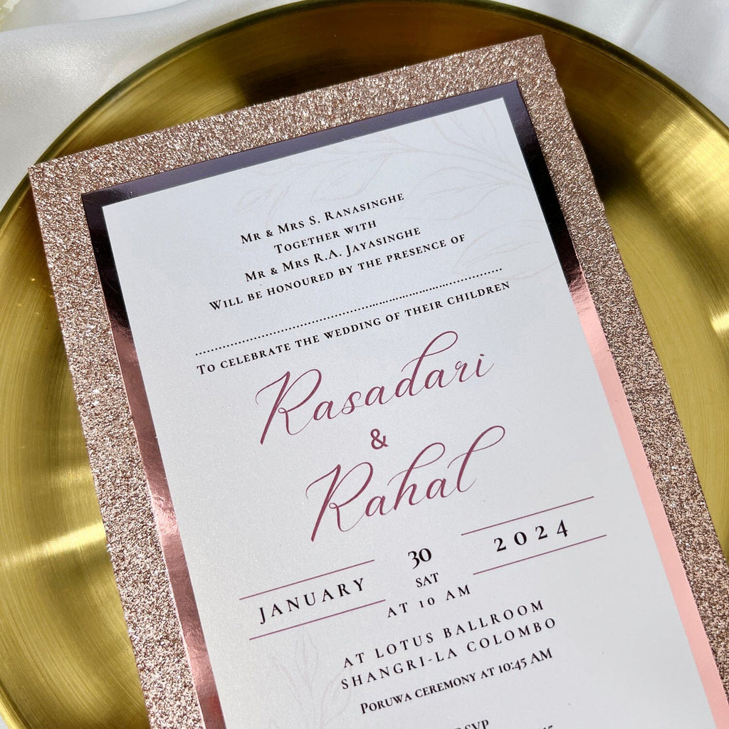 Glitter Rose Gold Wedding Invitation, Blush Modern Calligraphy Wedding Invites, Luxury Tir-Layers Invitations Wedding Ceremony Supplies Picky Bride