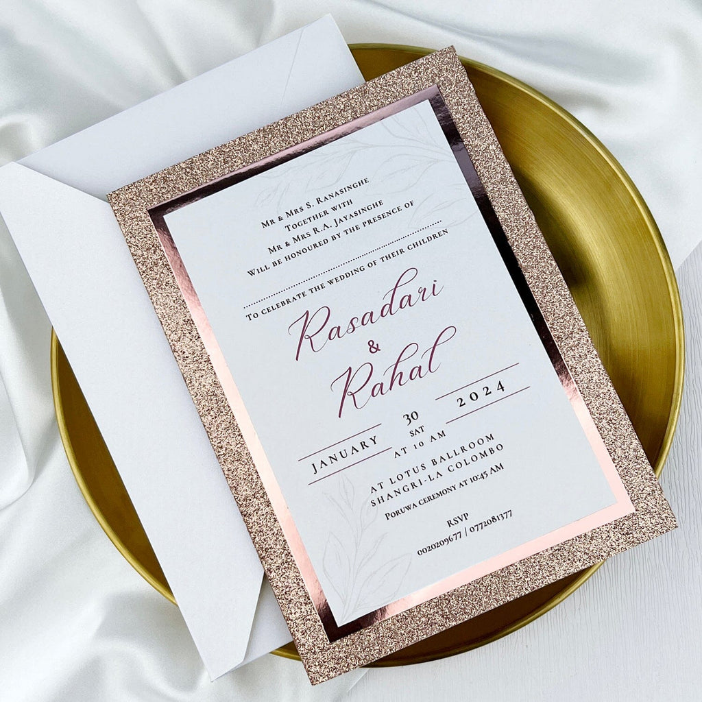 Glitter Rose Gold Wedding Invitation, Blush Modern Calligraphy Wedding Invites, Luxury Tir-Layers Invitations Wedding Ceremony Supplies Picky Bride