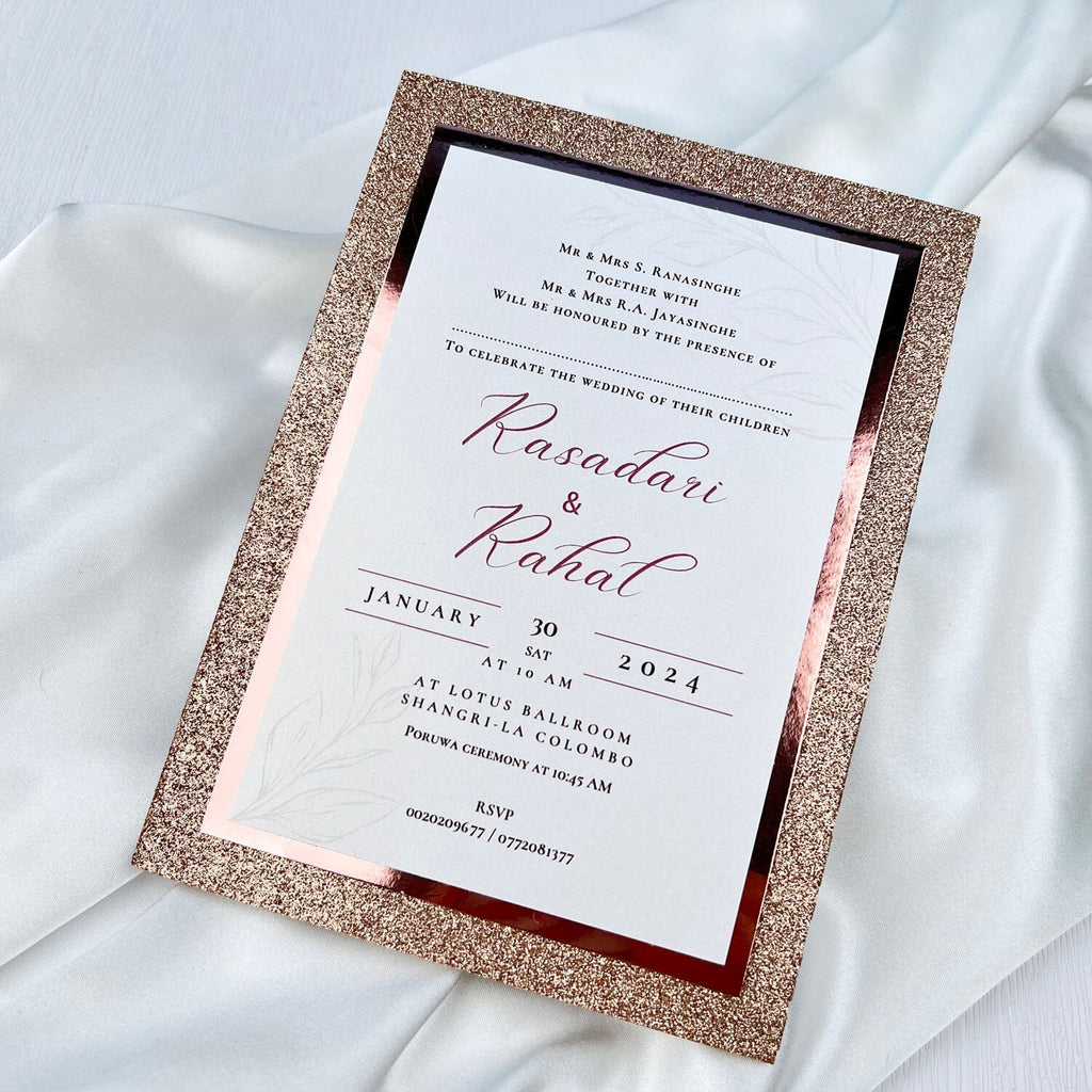 Glitter Rose Gold Wedding Invitation, Blush Modern Calligraphy Wedding Invites, Luxury Tir-Layers Invitations Wedding Ceremony Supplies Picky Bride