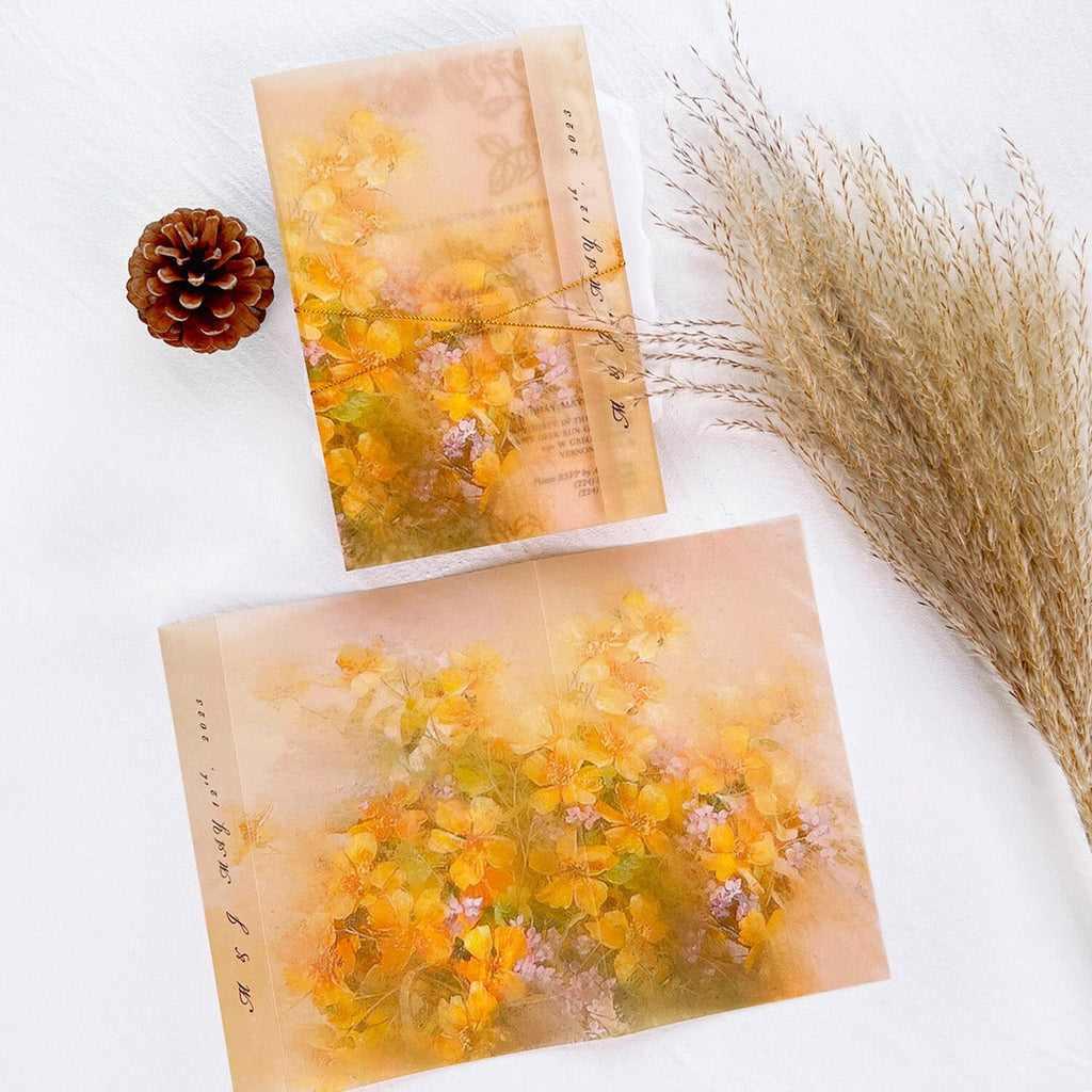 Gold and Yellow Floral Vellum Jacket Wedding Invitation, Luxury Gold Foil Invites with Personalized Monogram, Elegant Watercolor Covers with Golden Twine Wedding Ceremony Supplies Picky Bride