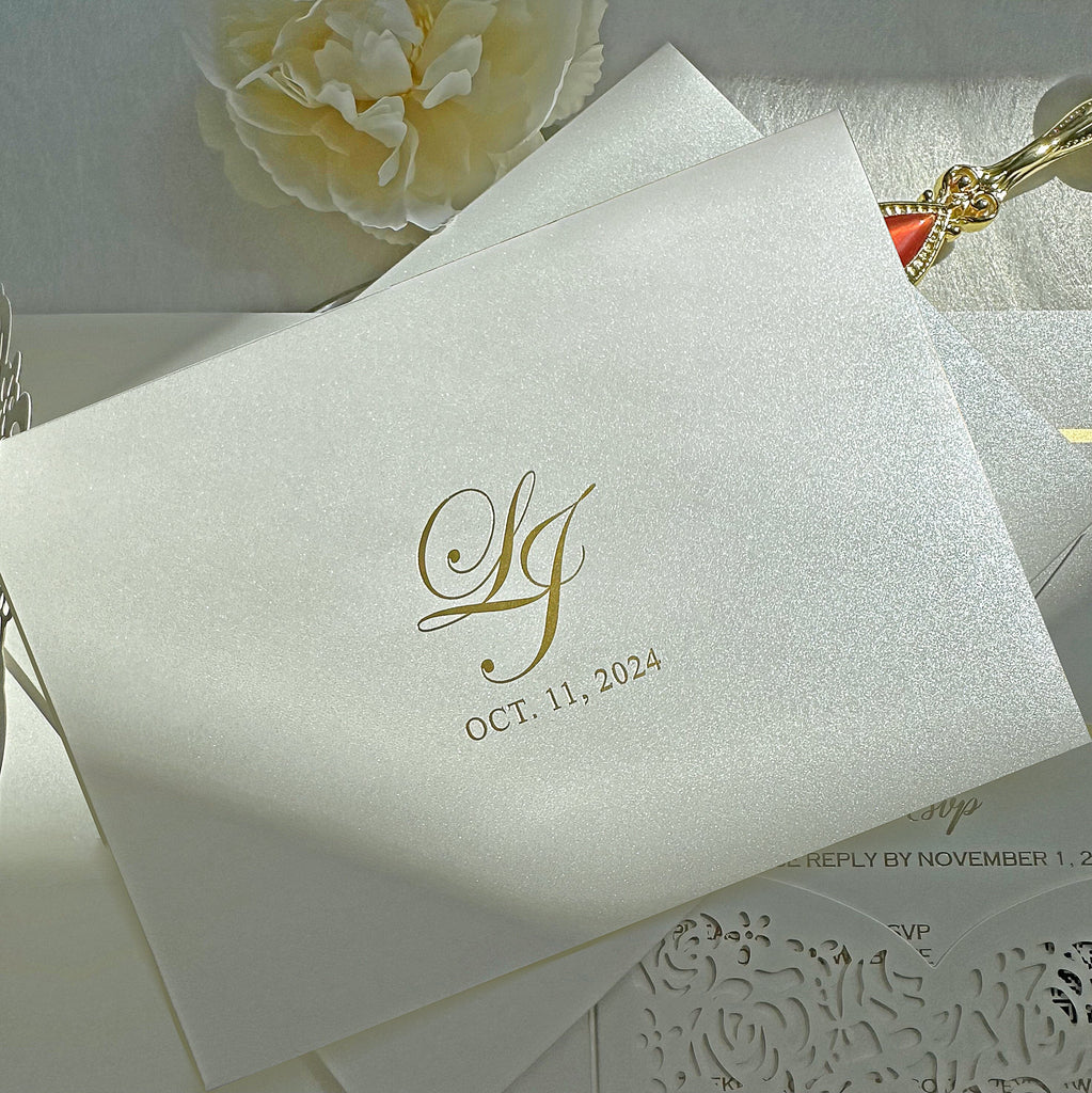 Laser Cut Pocket Clear Acrylic Wedding Invitation with Matching Cards: Rsvp Card, Reception Card, Detail Cards, Ivory Rose Laser Cutting Picky Bride