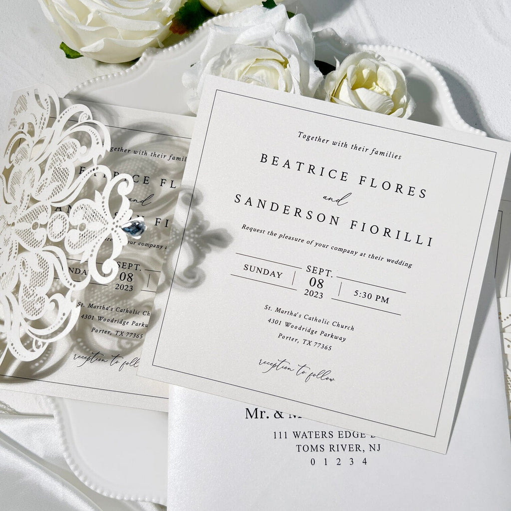 Laser Cut Pocket Fold Wedding Invitation Set, Elegant Ivory Lace Invites, Minimalist Wedding Card, Editable Details Cards and RSVP Wedding Ceremony Supplies Picky Bride
