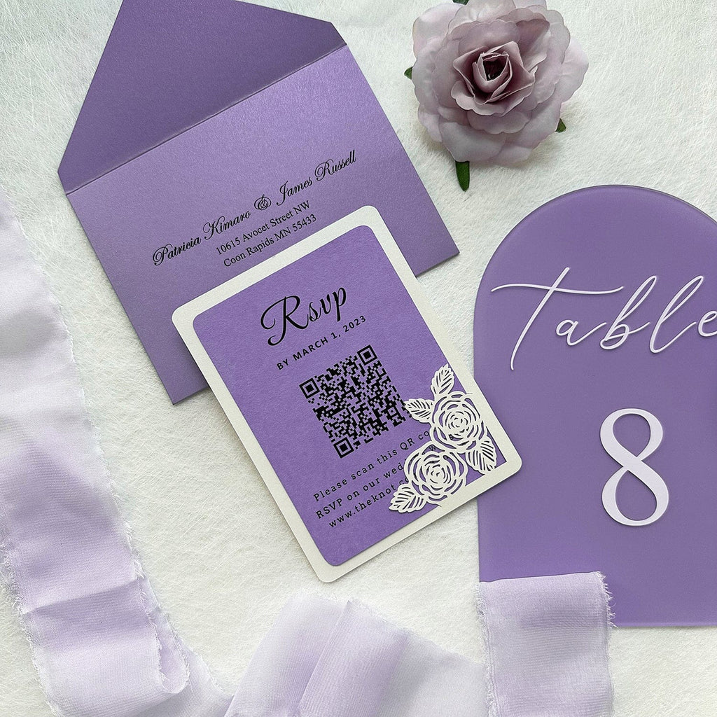 Lavender Floral Wedding Invitations, Elegant Ivory and Lilac Arch Invites, Romantic Laser Cut Pocket Wedding Invitation with Matched RSVP Wedding Ceremony Supplies Picky Bride