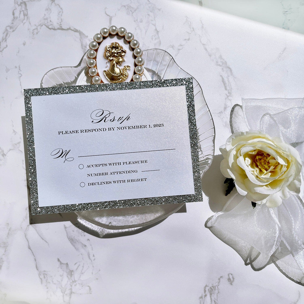 Luxury Glitter Silver and Gold Foil Boxed Wedding Invitations, Elegant Glitter Double-layer Invites with Diamonds, Customized Monogram Invitation with RSVP Picky Bride