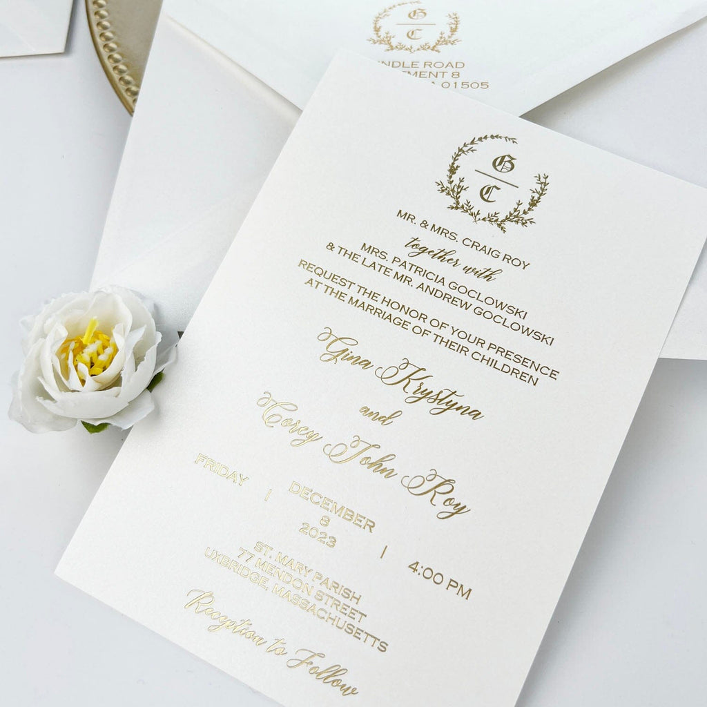 Luxury Gold Foil Wedding Invitations, Golden Laser Cut Wedding Invites, Printing Envelopes Wedding Ceremony Supplies Picky Bride