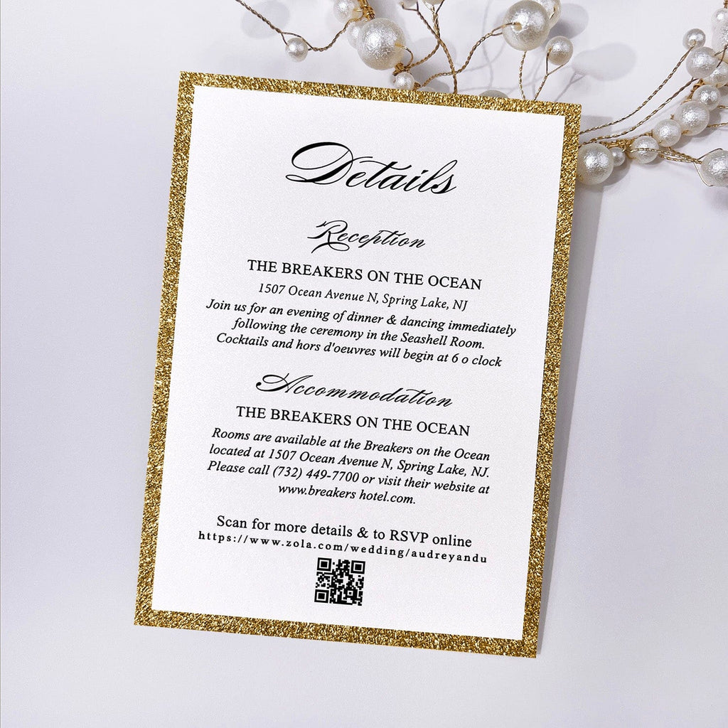 Luxury Gold Glitter and Pink Wedding Invitation, Modern Glam Double-layer Invites, Romantic Pink Ribbon and Envelopes, Customized Matched Cards Wedding Ceremony Supplies Picky Bride