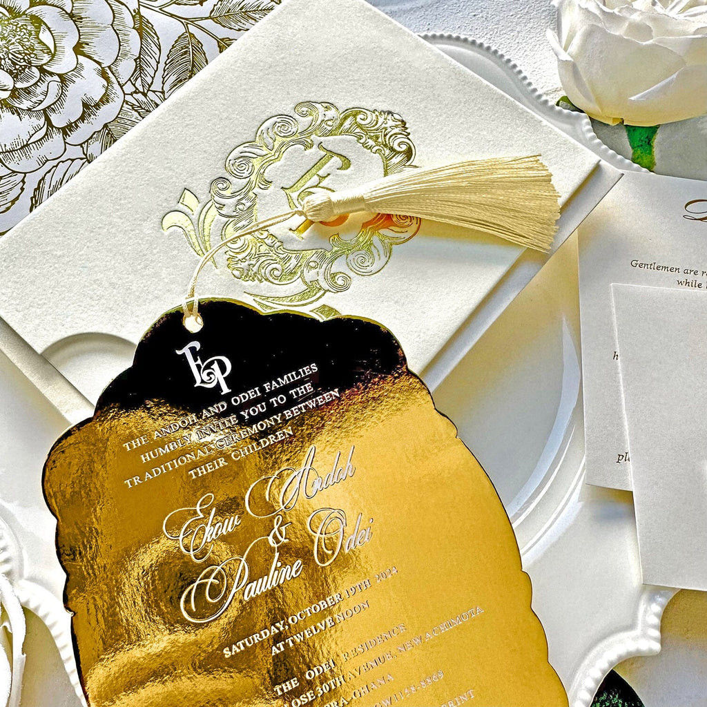 Luxury Gold Velvet Wedding Invitations, Elegant Ivory Pocket and Gold Glitter Paper Invites, Personalized Gold Foil Monogram and QR Code RSVP Wedding Ceremony Supplies Picky Bride
