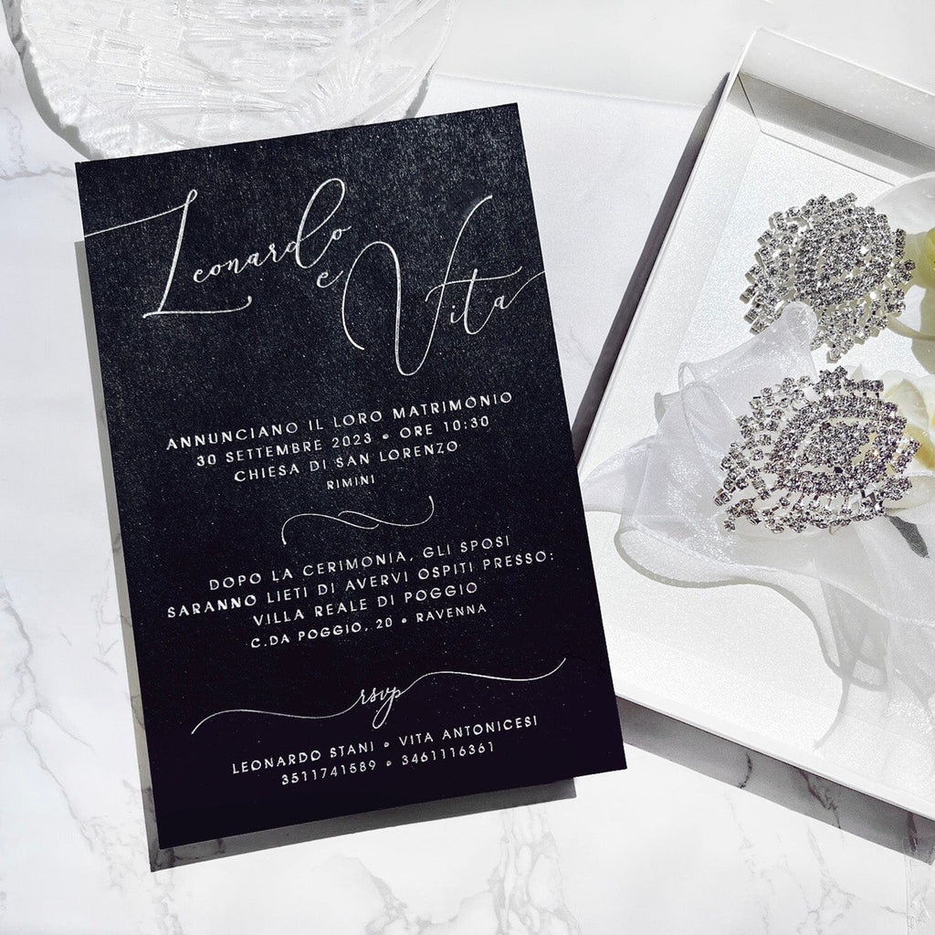 Luxury Navy Glitter Wedding Invitations, Vintage Blue and Silver Foil Invites with Diamond, Elegant Black Boxed Invitation Picky Bride