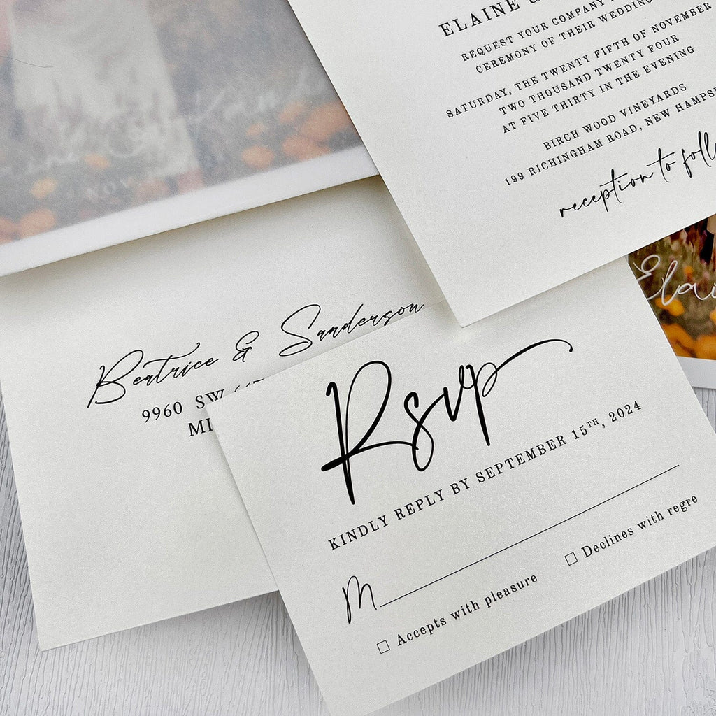 Minimalist Pure White and Personalized Photo Wedding Invitations, Translucent Vellum Envelopes Invites with Customized Wax Seal, Vellum Save the Date Picky Bride