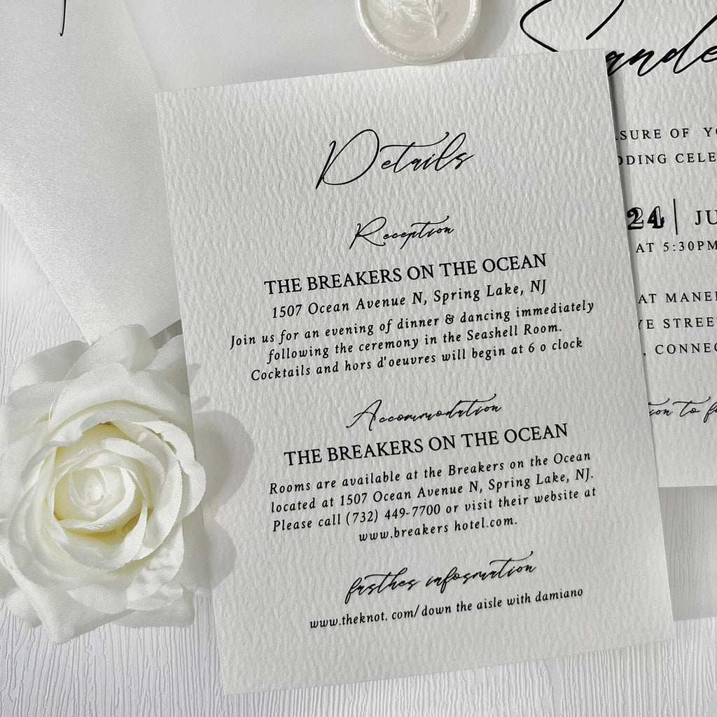 Minimalist White Wedding Invitation, Classic Neutral Wedding Invitation with Translucent Vellum Jacket, Personalized Belly Band and Pearl Wax Seal Picky Bride