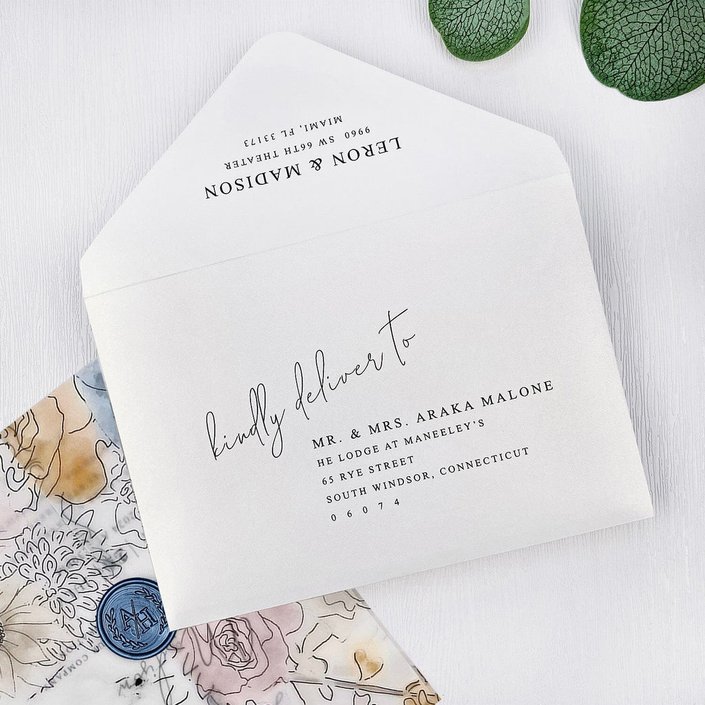 Navy Blue and Pink Botanical Vellum Wedding Invitations, Boho Garden Floral Wrap Invites with Personalized Wax Seal, Minimalist Design and RSVP Wedding Ceremony Supplies Picky Bride