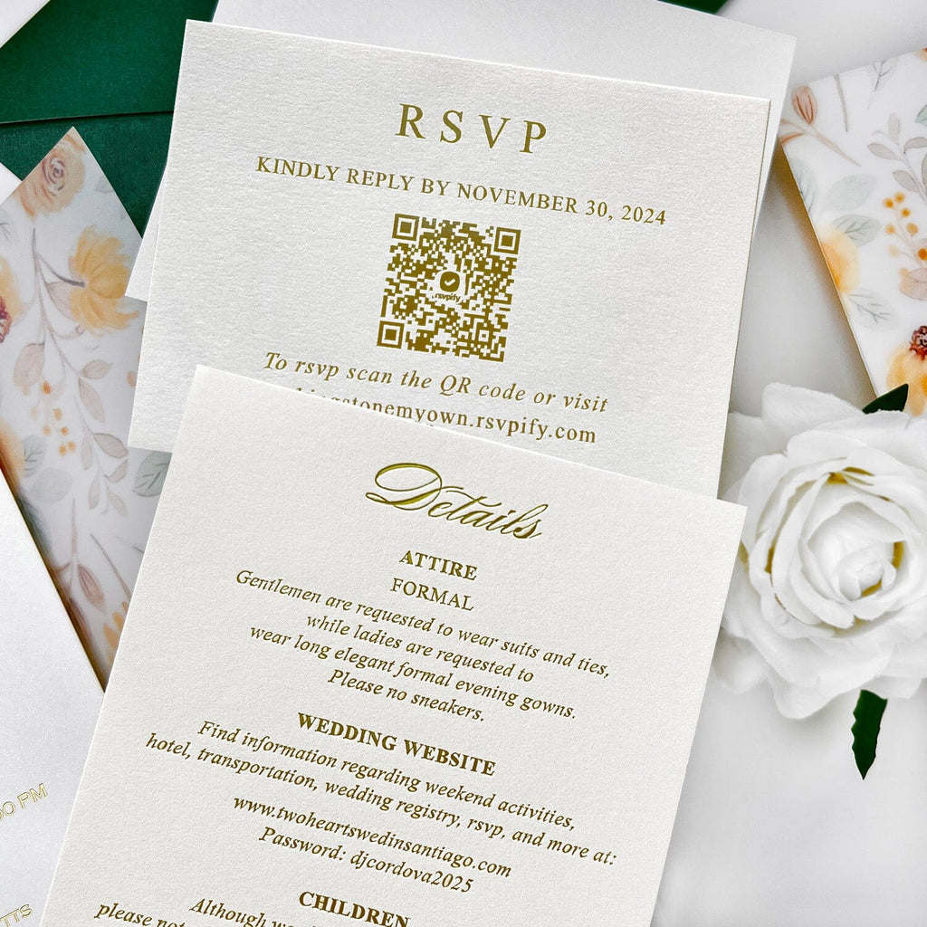 Pale Yellow Sunflower Wedding Invitations, Bright Summer Floral Vellum Jacket Invites, Gold Foil Wedding Invitation and Customized Wax Seal, QR Code RSVP Wedding Ceremony Supplies Picky Bride