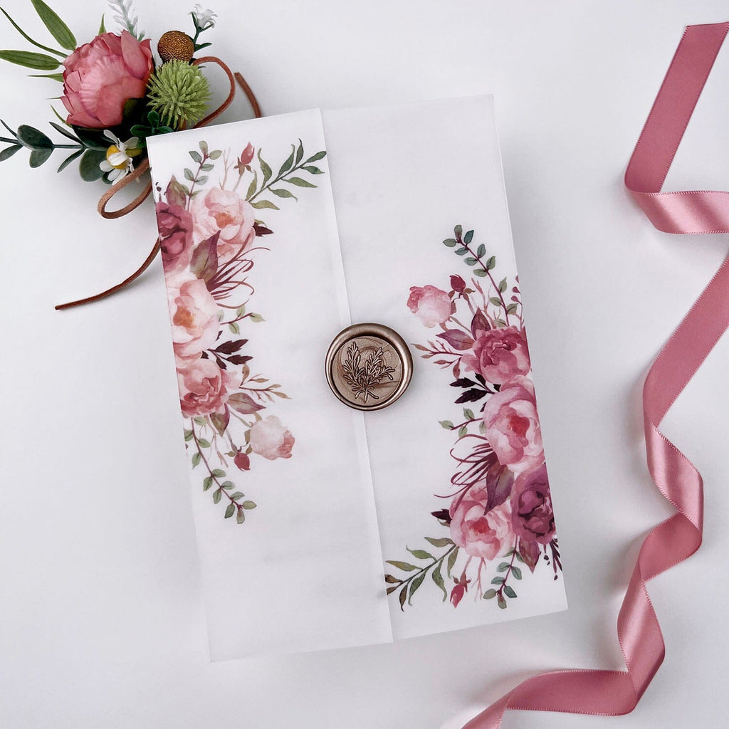 Plants Vellum Wedding Invitations Suite, Burgundy and Gold Wedding Invites, Clear Floral Wrap for Invitations Wedding Ceremony Supplies Picky Bride