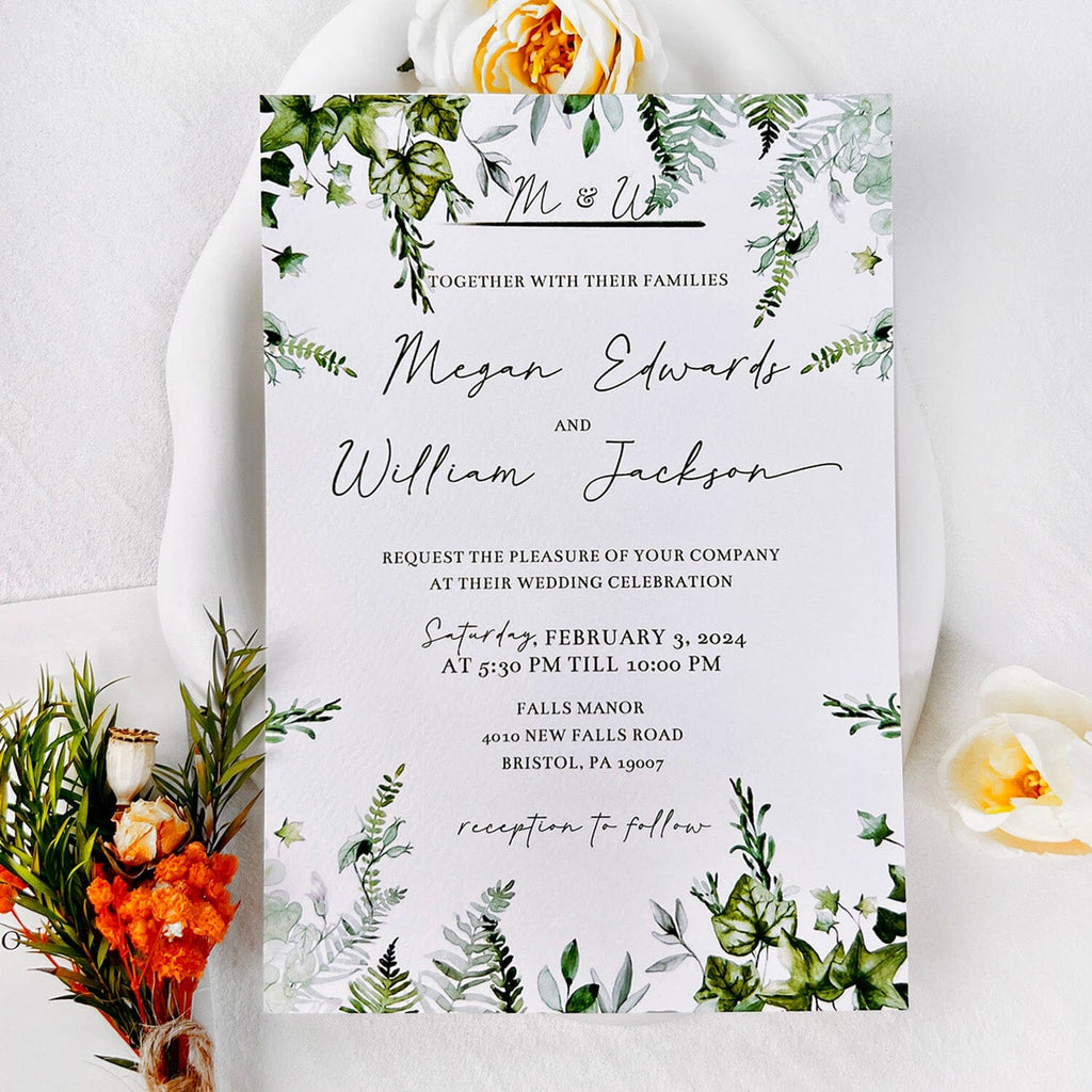 Pocket Green Botanical Wedding Invitation Suite, Greenery Invite Cards, Eucalyptus QR Code Invitations, Detail Cards Wedding Ceremony Supplies Picky Bride 