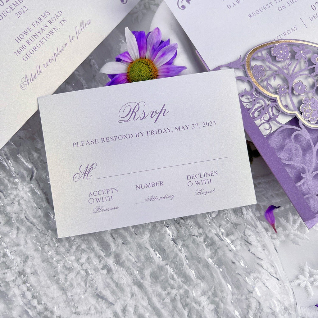 Purple 3D Butterfly Wedding Invitations, Lavender Gold Foil Invitation for Elegant Wedding, Personalized Wedding Card Wedding Ceremony Supplies Picky Bride
