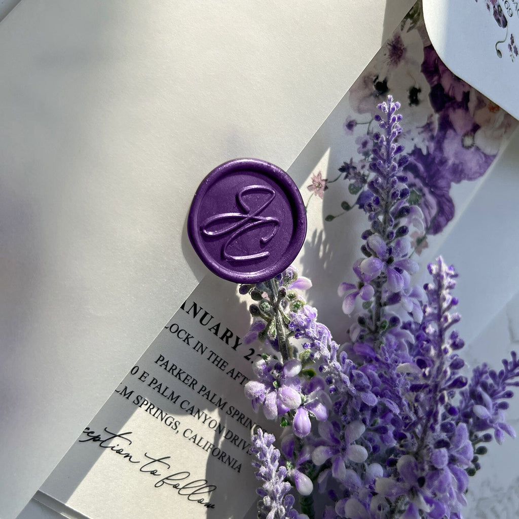 Romantic Lavender Wedding Invitation, Elegant Purple Floral Invites with RSVP, Transparent Vellum Wraps with Personalized Wax Seal, Matched Detail Cards Wedding Ceremony Supplies Picky Bride