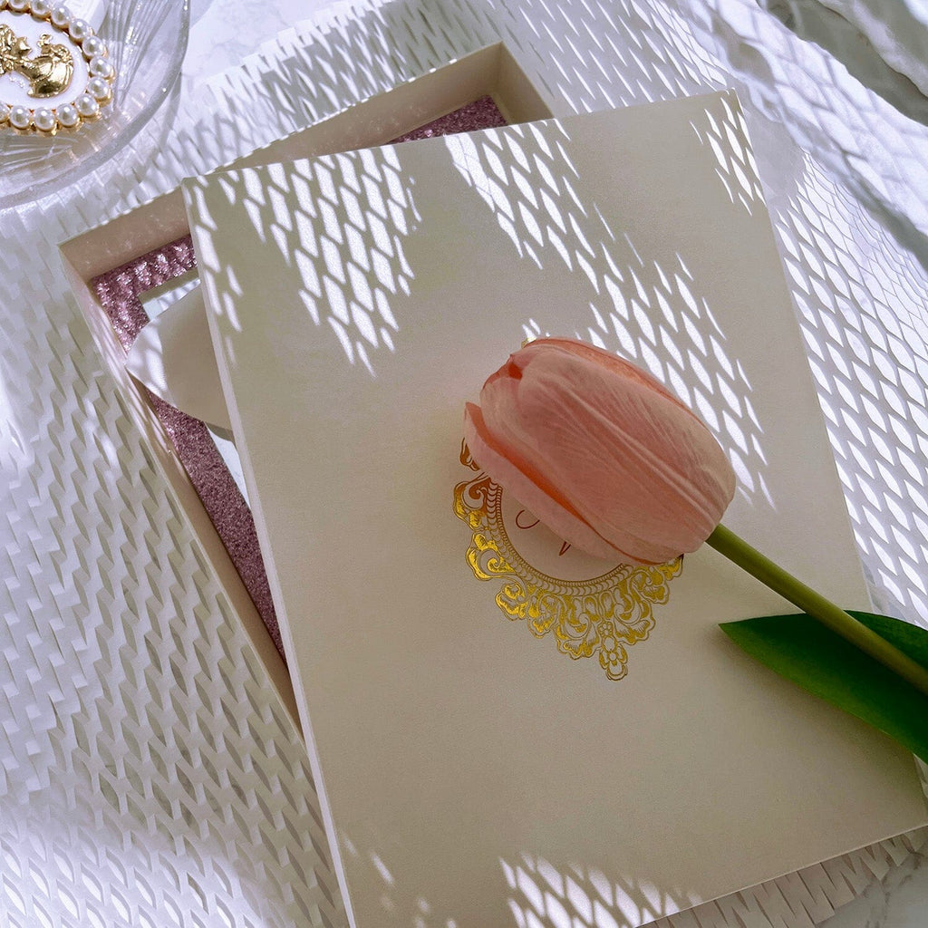 Romantic Pink Glitter Wedding Invitation, Luxury three layers Blush and Silver Invites with Gold Foil Boxes, Classic Minimalist Design with Ribbon Bow Wedding Ceremony Supplies Picky Bride