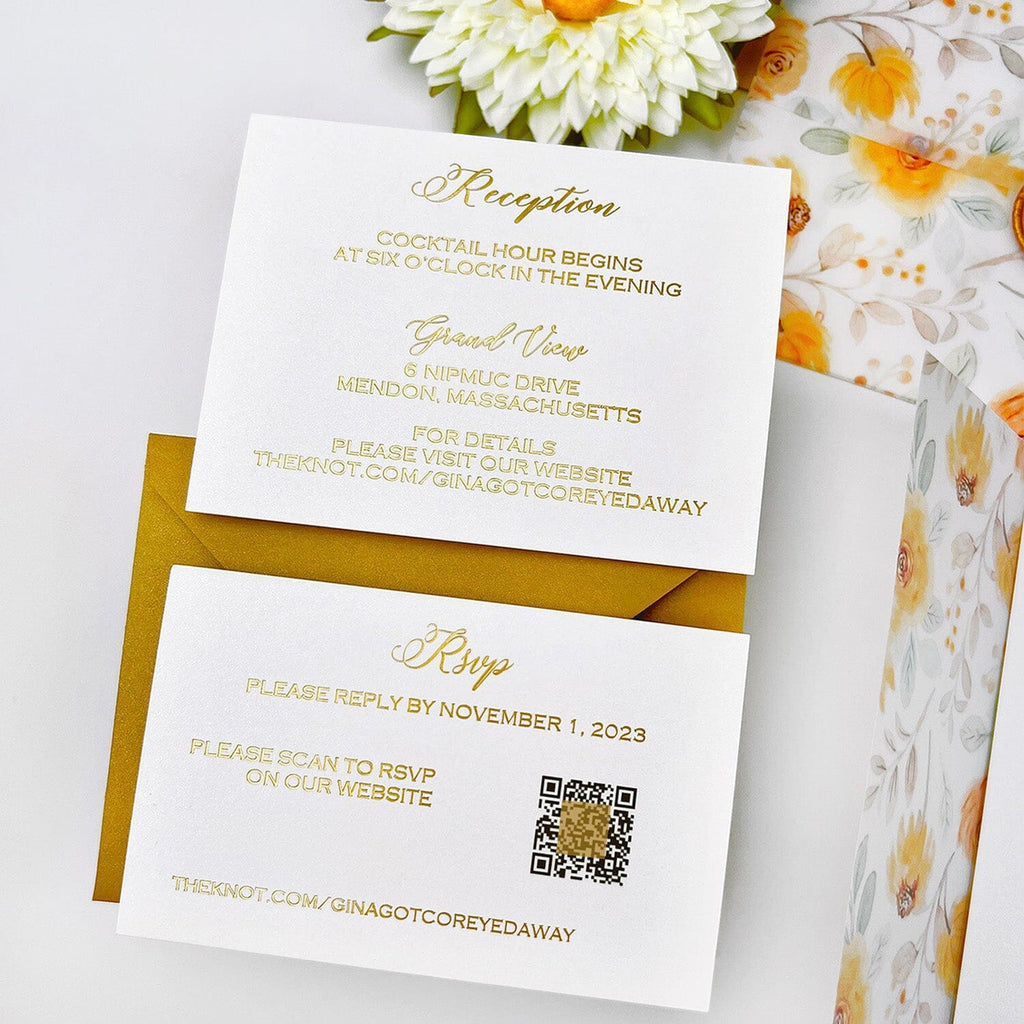 Romantic Sunflower Wedding Invitations, Yellow Floral Vellum Jacket Wedding Invites, Customized Gold Foil Monogram and Wax Seal Invitation Wedding Ceremony Supplies Picky Bride