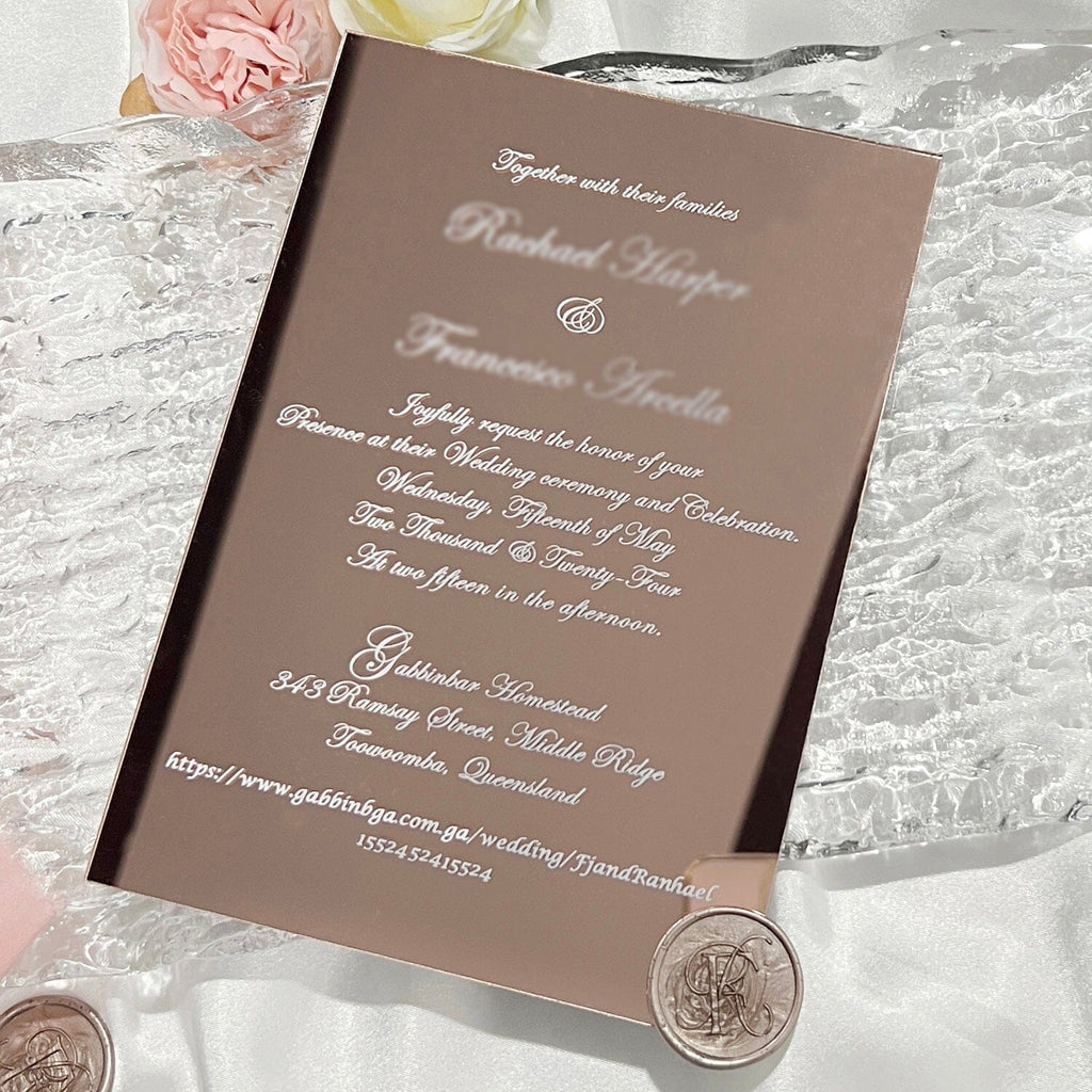 Rose Gold Mirror Wedding Invitation and Monogram Wax Seal, Luxury Acrylic Invitations Wedding Ceremony Supplies Picky Bride
