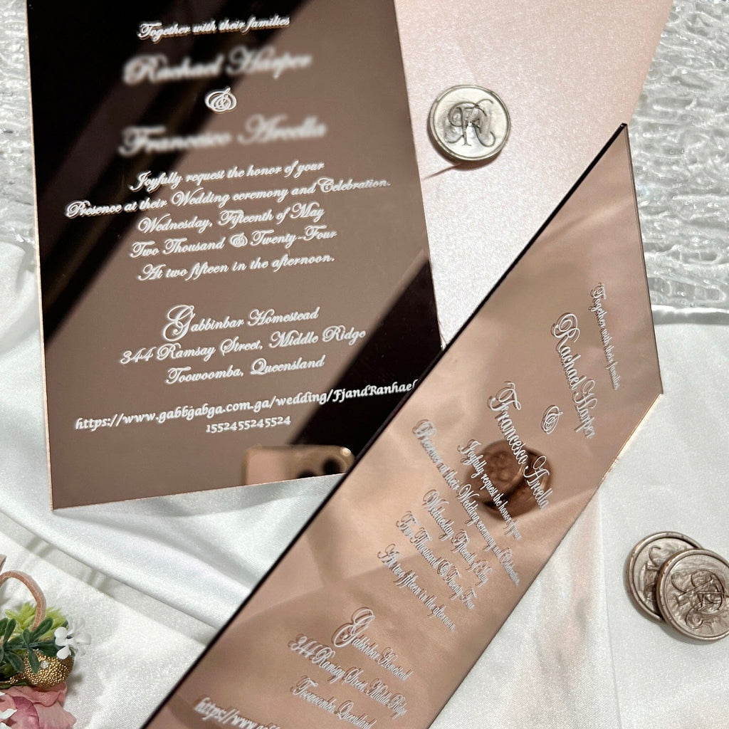 Rose Gold Mirror Wedding Invitation and Monogram Wax Seal, Luxury Acrylic Invitations Wedding Ceremony Supplies Picky Bride
