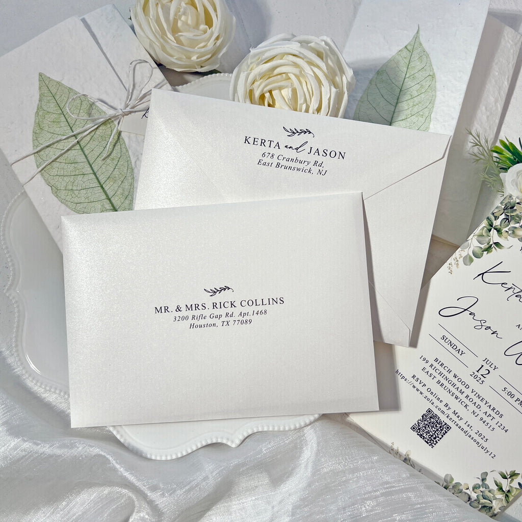 Rustic Sage Green Botanical Wedding Invitations, Spring Real Leaf Invites with Personalized Name Tag, Romantic Greenery QR Code Invitation Wedding Ceremony Supplies Picky Bride