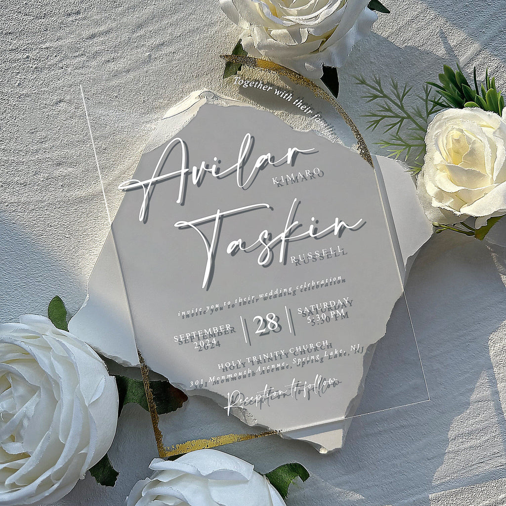 Sage Green Clear Arched Acrylic Wedding Invitations with Wax Seals, Botanical Multiple Choice Wedding Ceremony Supplies Picky Bride