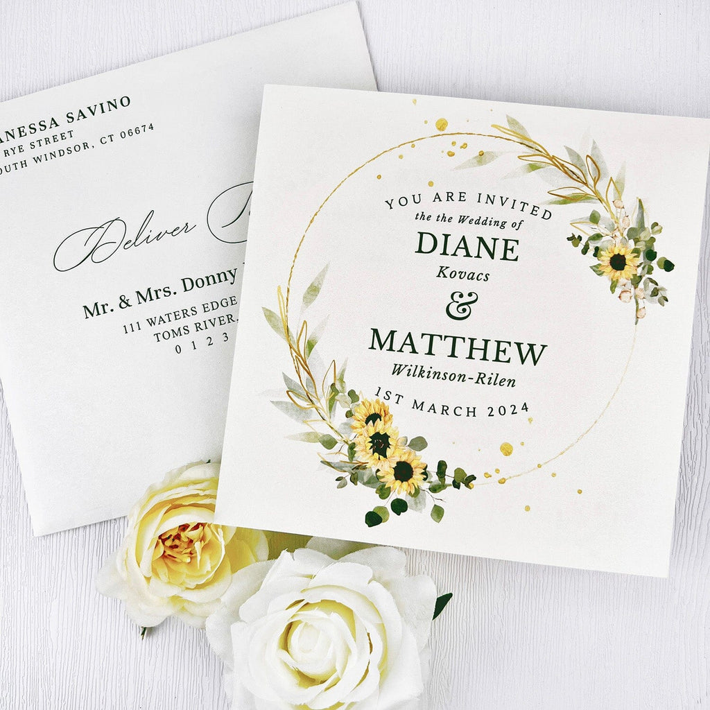 Sage Green Floral Wedding Invitations, Wildflower Laser Cut Wedding Invites with Romantic Ribbon Bow, Spring Watercolor Square Wedding Invitation Picky Bride