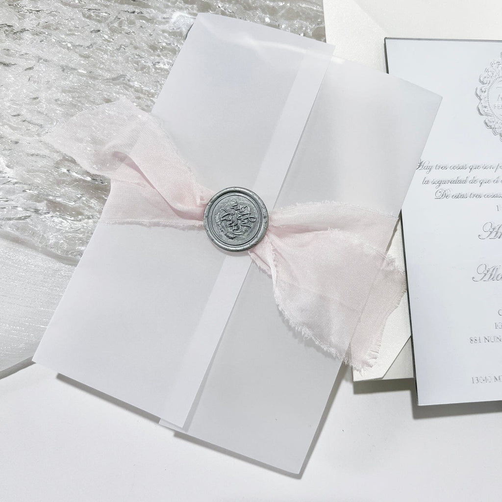Silver Mirror Wedding Invitations Elegant, Grey Mirror Acrylic Invitations, Luxury Wedding Card with Pink Handmade Chiffon Ribbons Wedding Ceremony Supplies Picky Bride