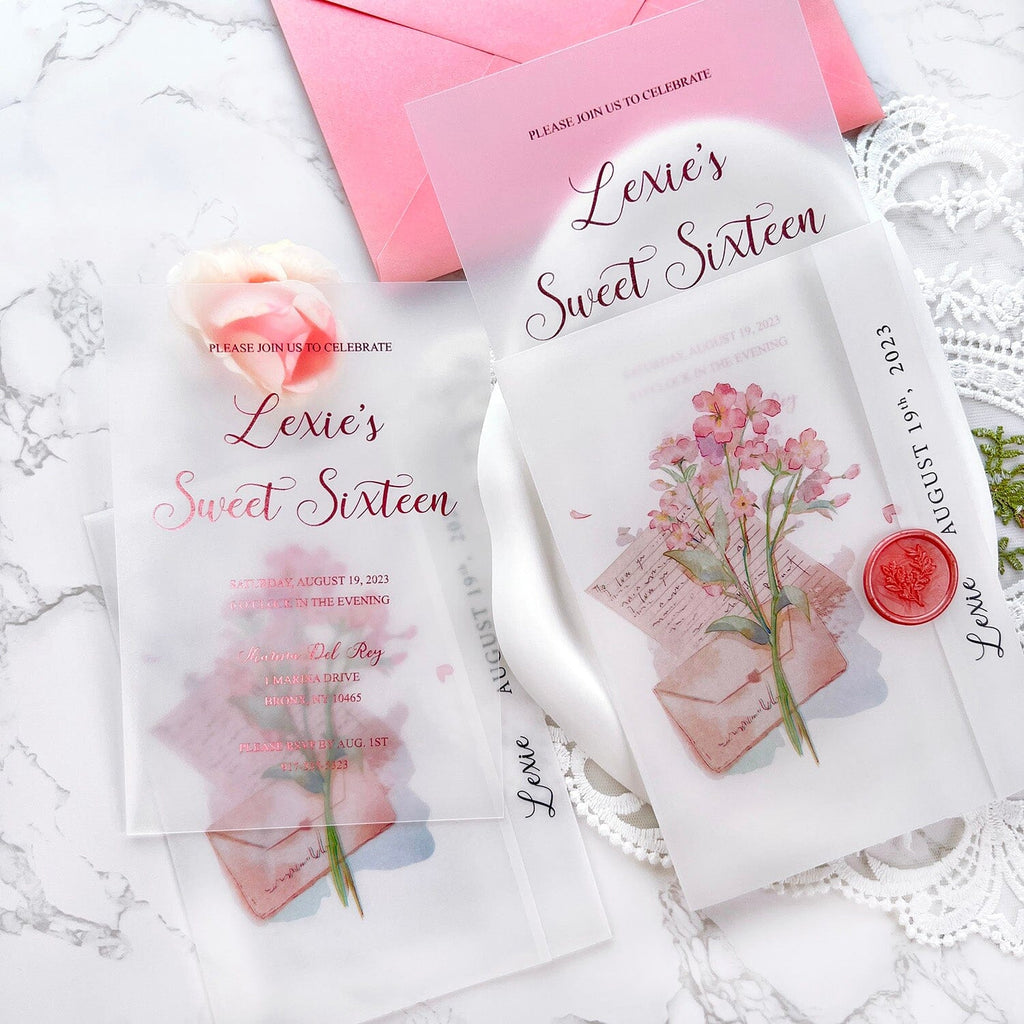 Sweet Sixteen Invitations, 16th Birthday Invitation, Quinceanera Princess Invitation, Pink Flower Invite Cards Wedding Ceremony Supplies Picky Bride