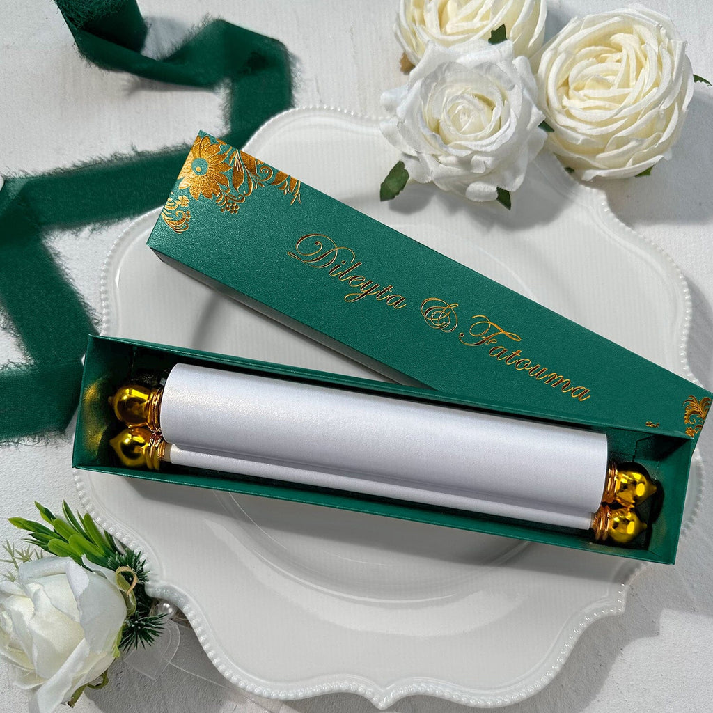 Vintage Gold and Green Scroll Quinceanera Invitations, Sweet 16 Birthday Princess Crown Invites, Elegant Floral Invitation with Wax Seal and Silk Ribbon, Luxury Gold Foil Box Wedding Ceremony Supplies Picky Bride